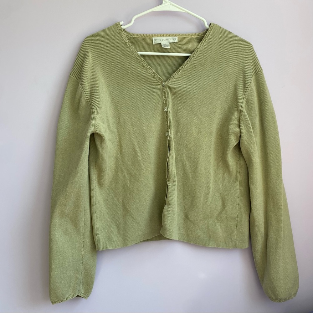 Petite Sophisticate Olive Green V-Neck Cardigan